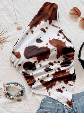 SHEIN Cowgirl cow print One-Shoulder Tank